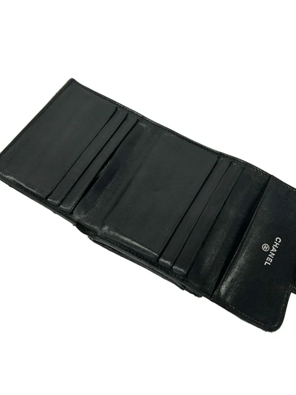 Chanel Hook Wallet Quilted Black Silver Lambskin